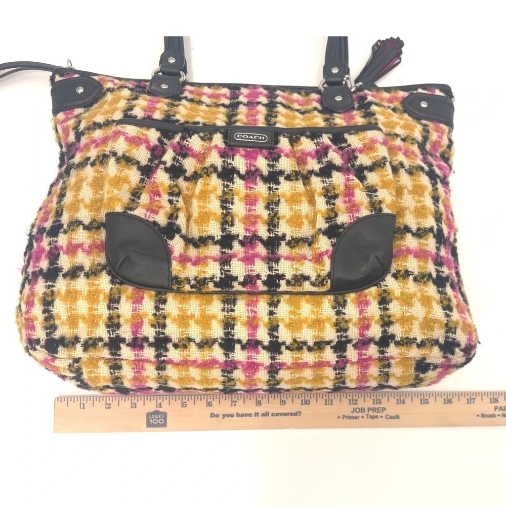 Coach Emma Wool‎ Tweed Tote F25083 Multicolor Leather Trim Shoulder Bag